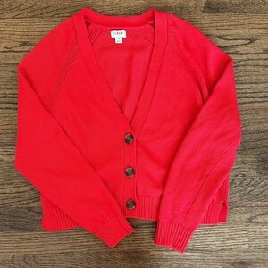 J. Crew Bright Red Cropped V-Neck Button Cardigan